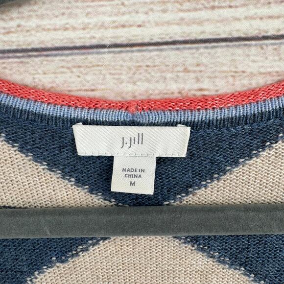J. Jill Southwest Print Open Front Cardigan Sweater Womens Medium Beige Blue - Picture 8 of 13